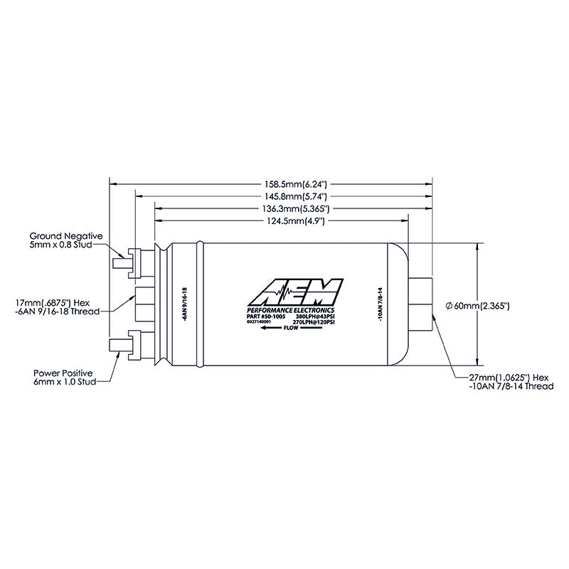 Pompe à Essence AEM - 400 L/h - Raccords Dash